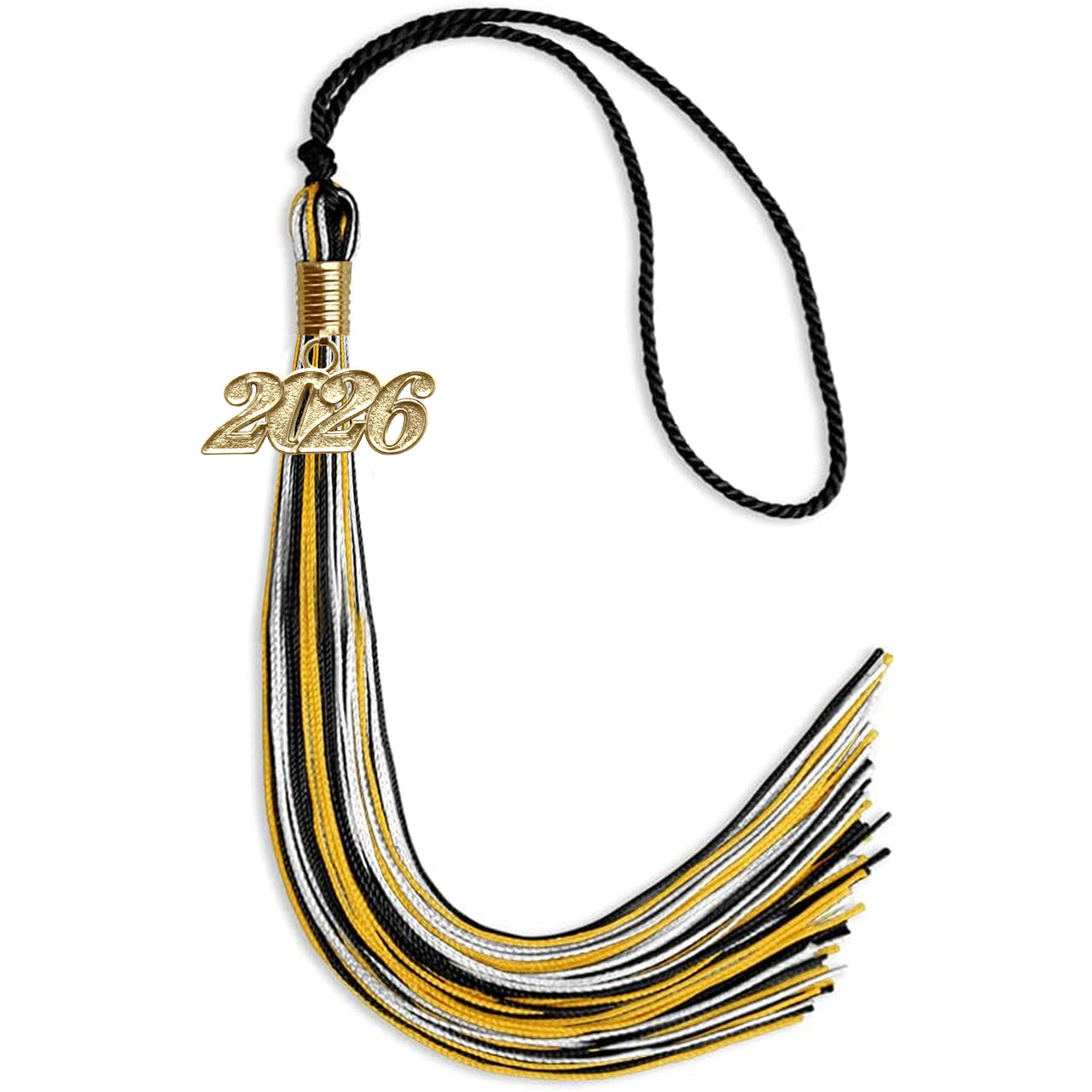 Black/Gold/White Mixed Color Graduation Tassel with Gold Date Drop
