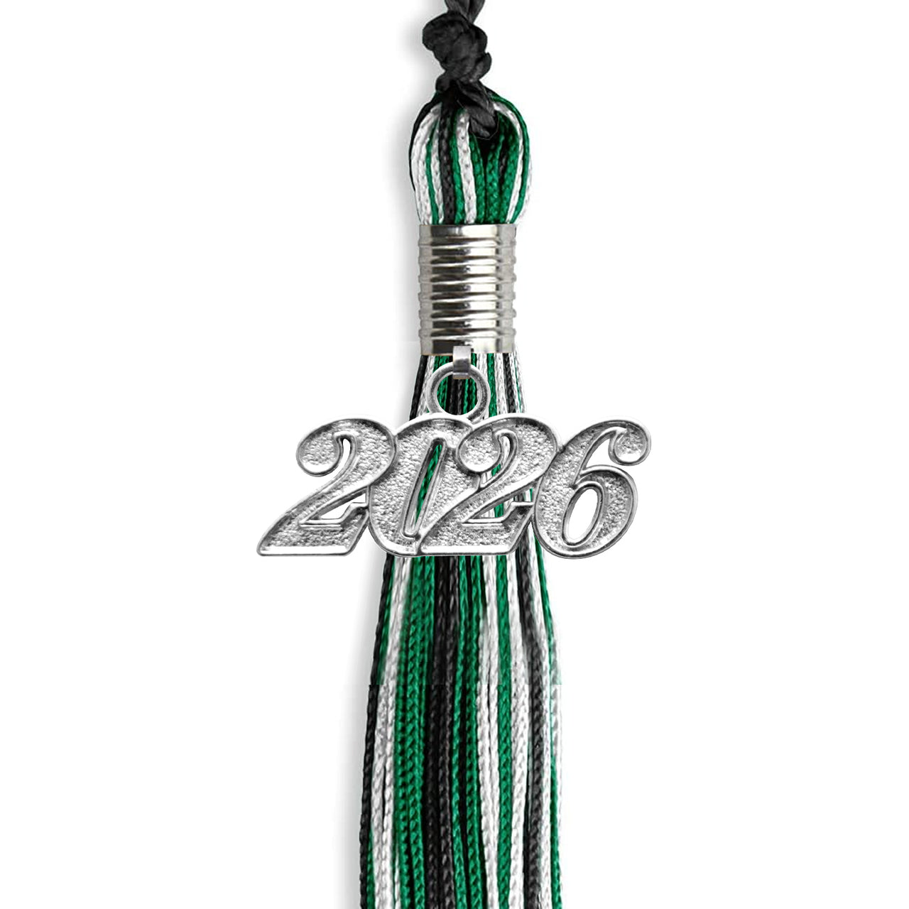 Black/Green/White Mixed Color Graduation Tassel with Silver Date Drop