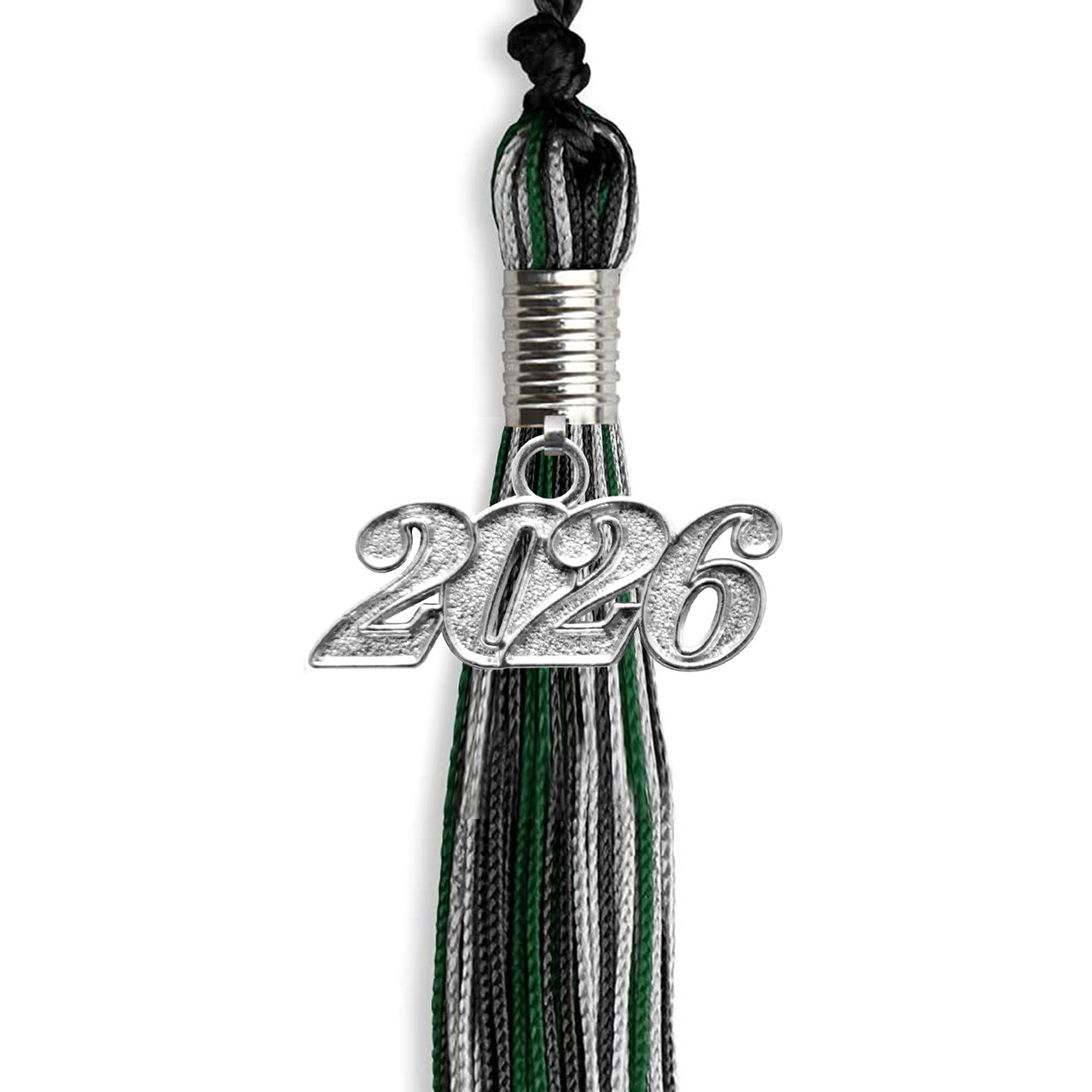 Black/Hunter Green/Silver Mixed Color Graduation Tassel with Silver Date Drop