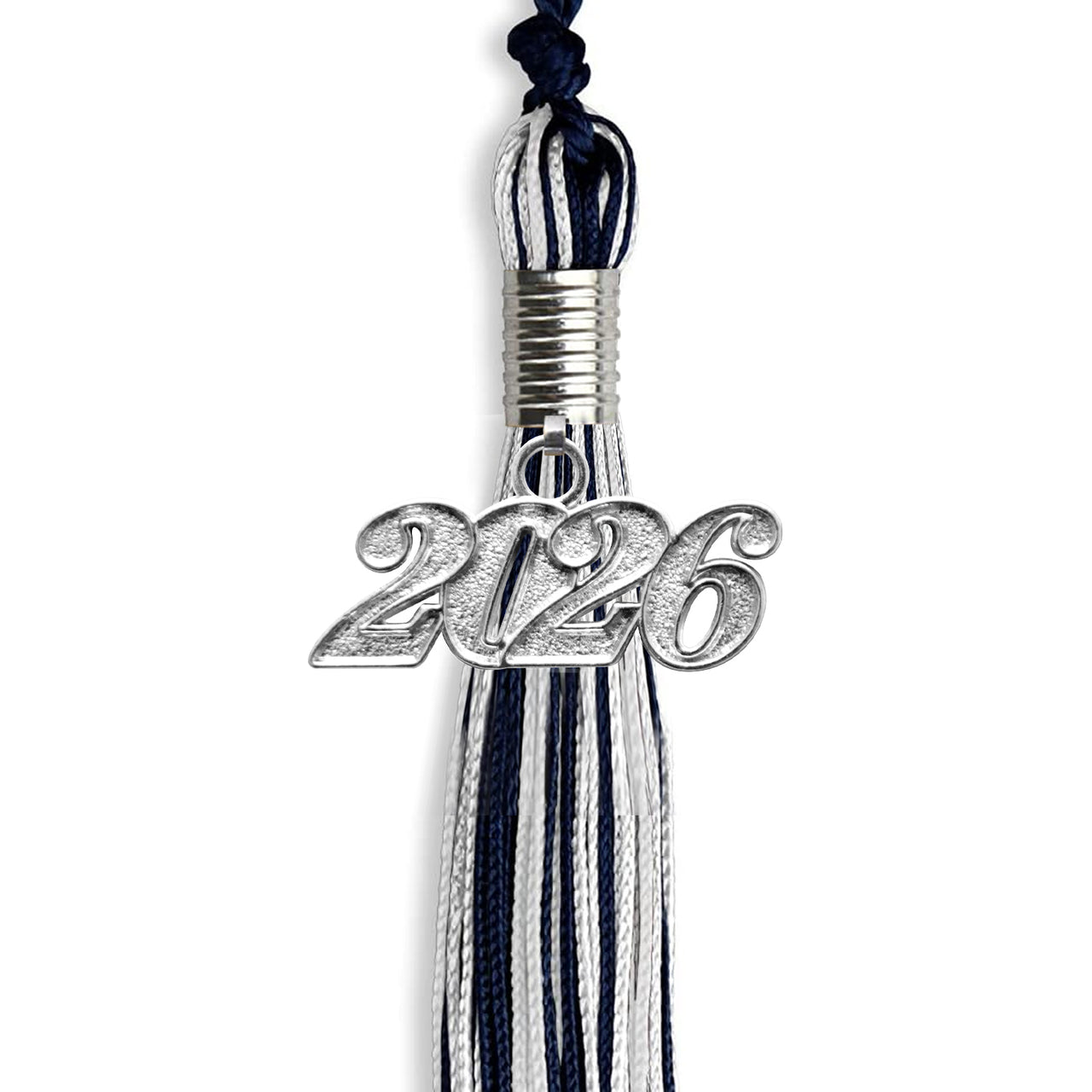 Navy Blue/Silver/White Mixed Color Graduation Tassel with Silver Date Drop