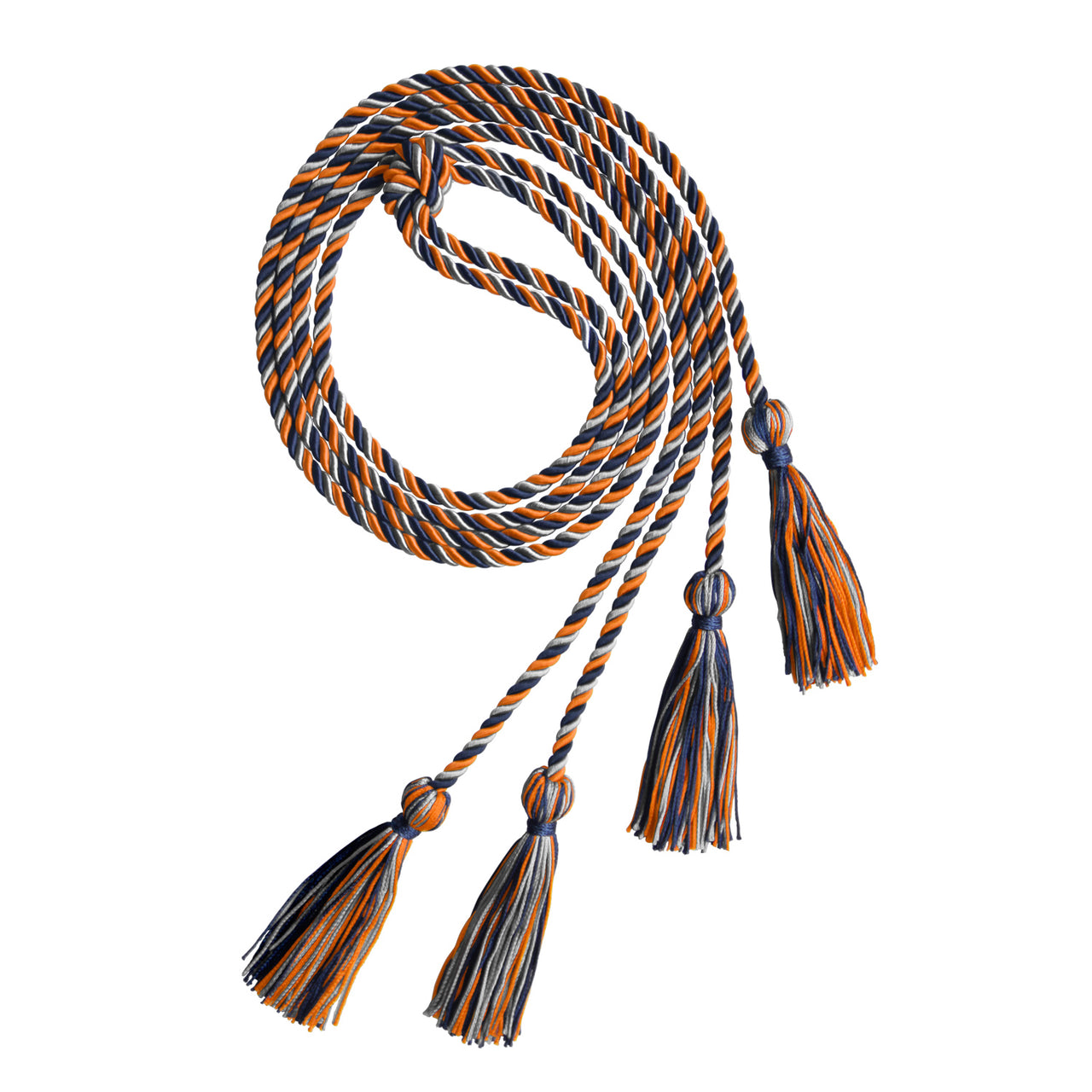 Double Graduation Honor Cord Navy Blue/Orange/Silver