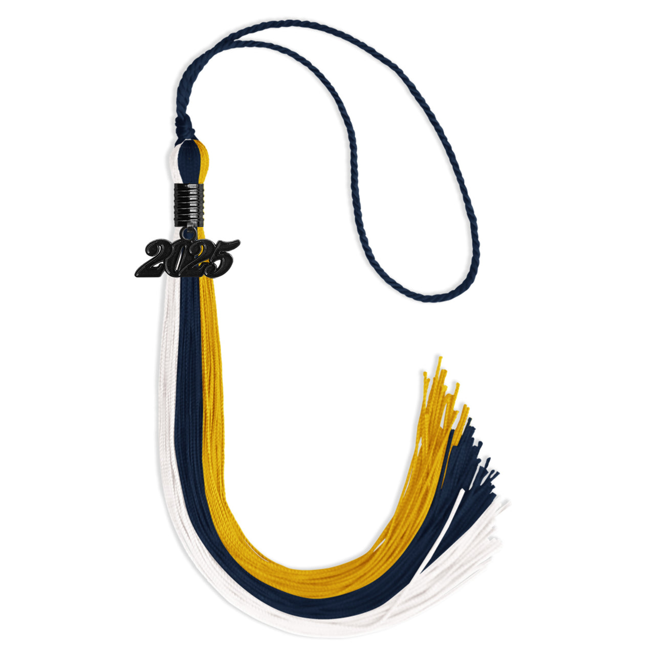 Navy Blue/Gold/White Graduation Tassel with Black Date Drop