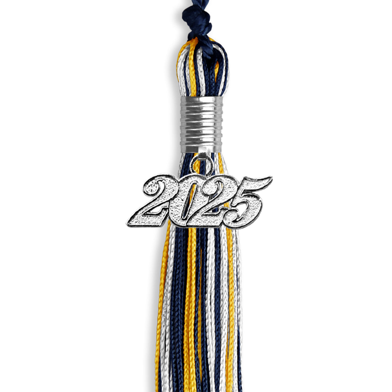 Navy Blue/Gold/White Mixed Color Graduation Tassel with Silver Date Drop