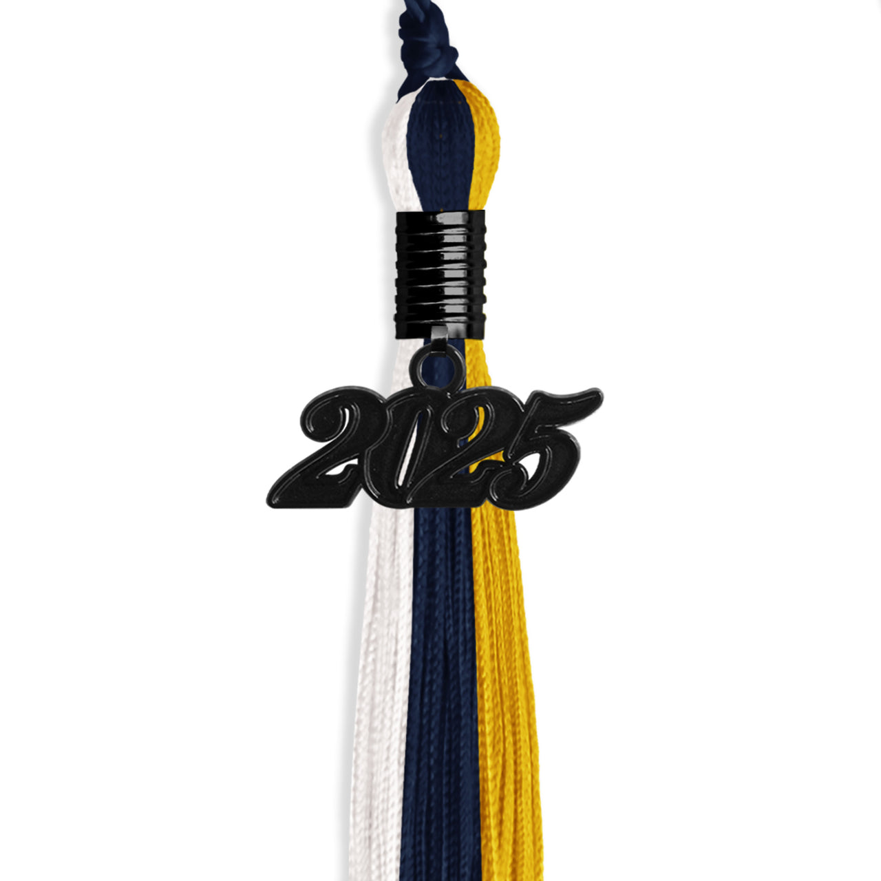 Navy Blue/Gold/White Graduation Tassel with Black Date Drop