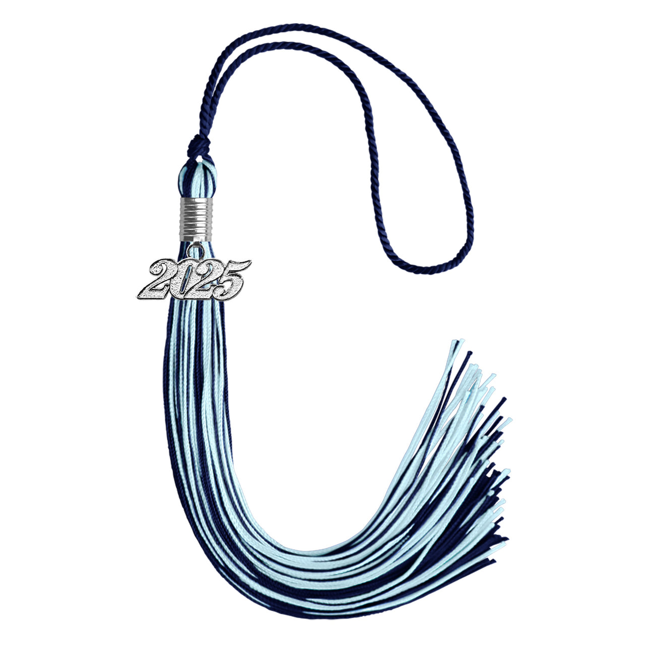 Navy Blue/Light Blue Mixed Color Graduation Tassel with Silver Date Drop