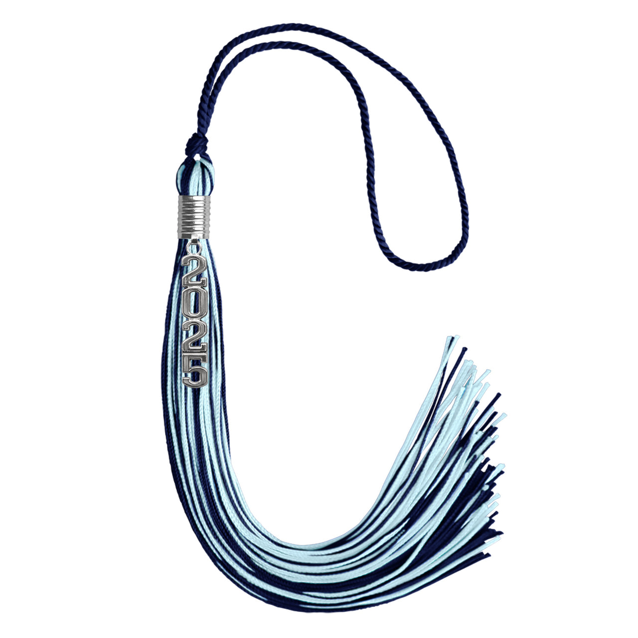 Navy Blue/light Blue Mixed Color Graduation Tassel with Stacked Silver Date Drop