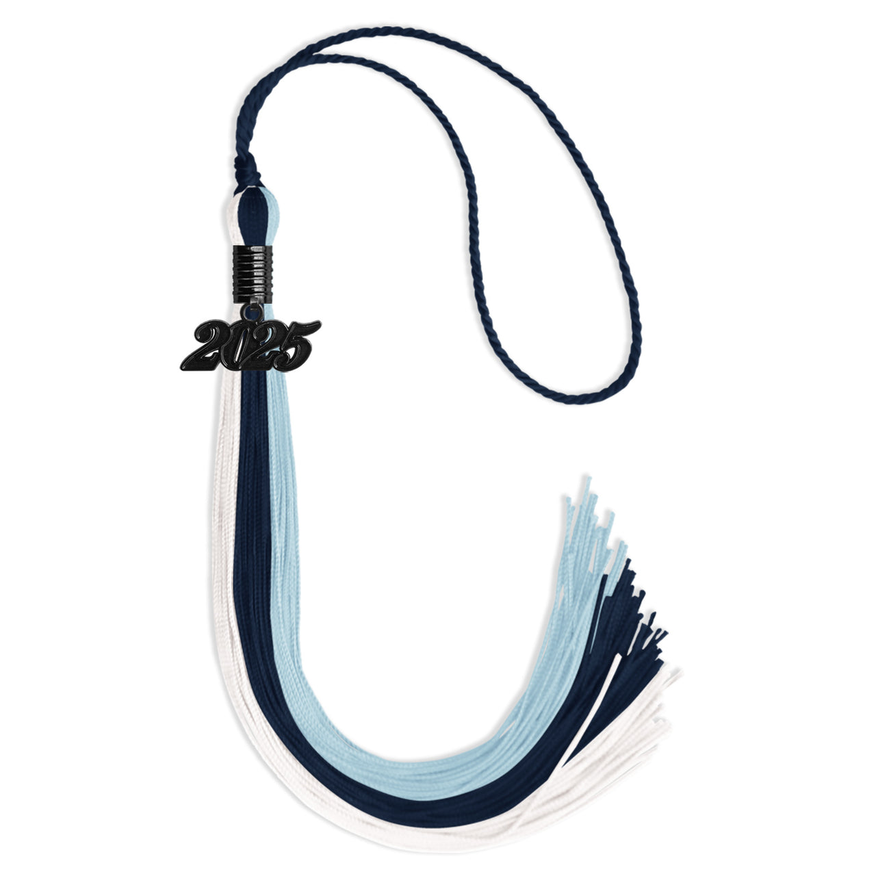 Navy Blue/Light Blue/White Graduation Tassel with Black Date Drop