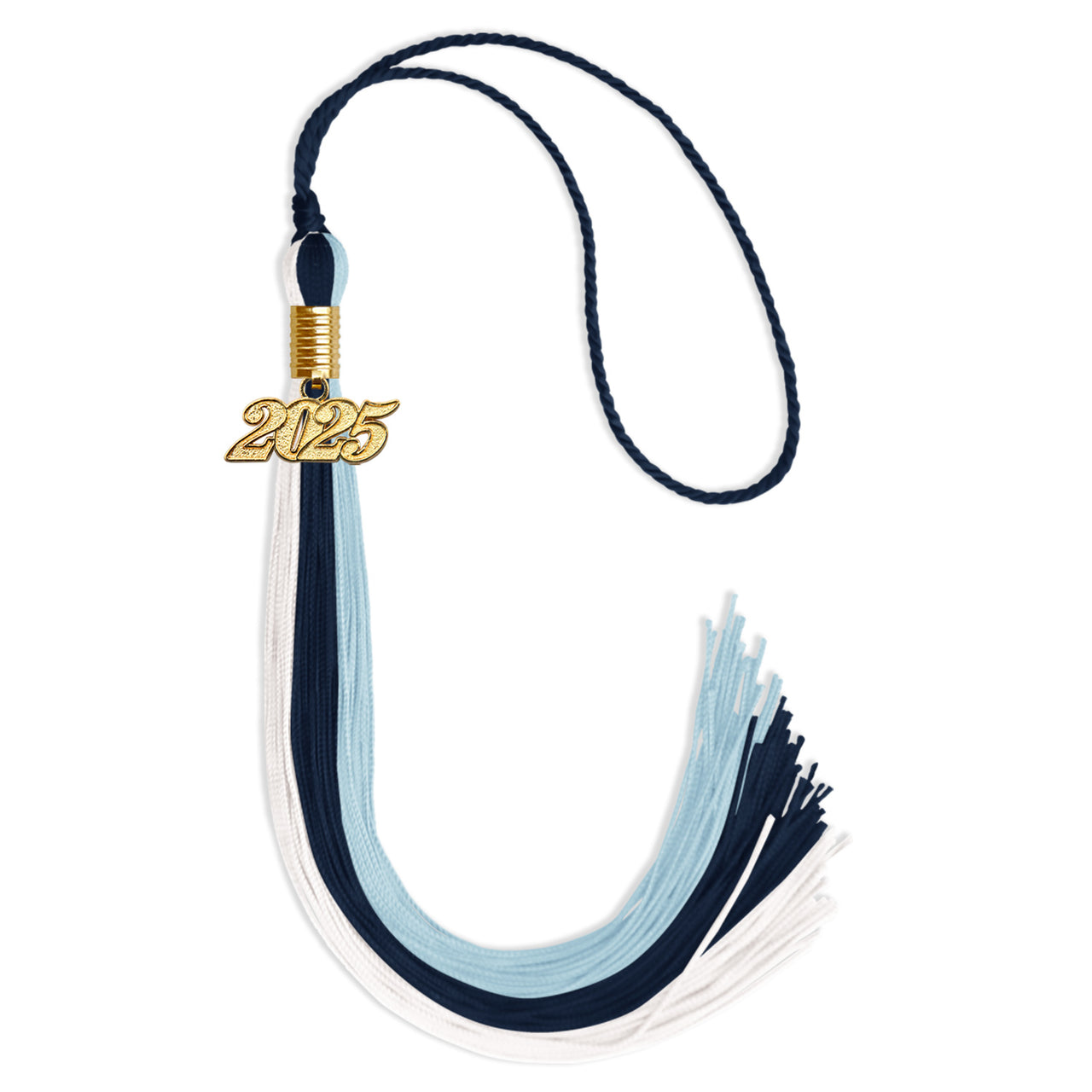 Navy Blue/Light Blue/White Graduation Tassel with Gold Date Drop