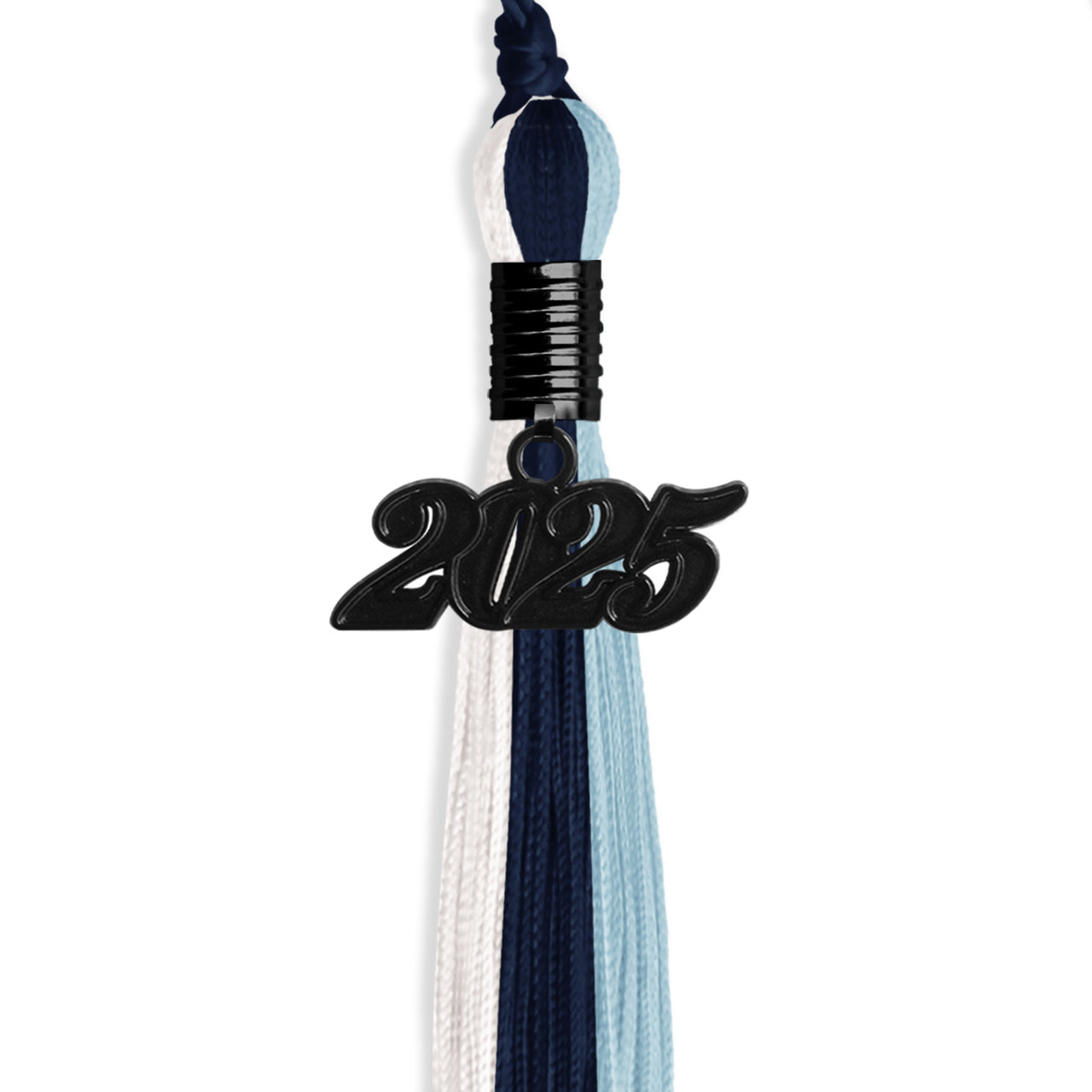 Navy Blue/Light Blue/White Graduation Tassel with Black Date Drop