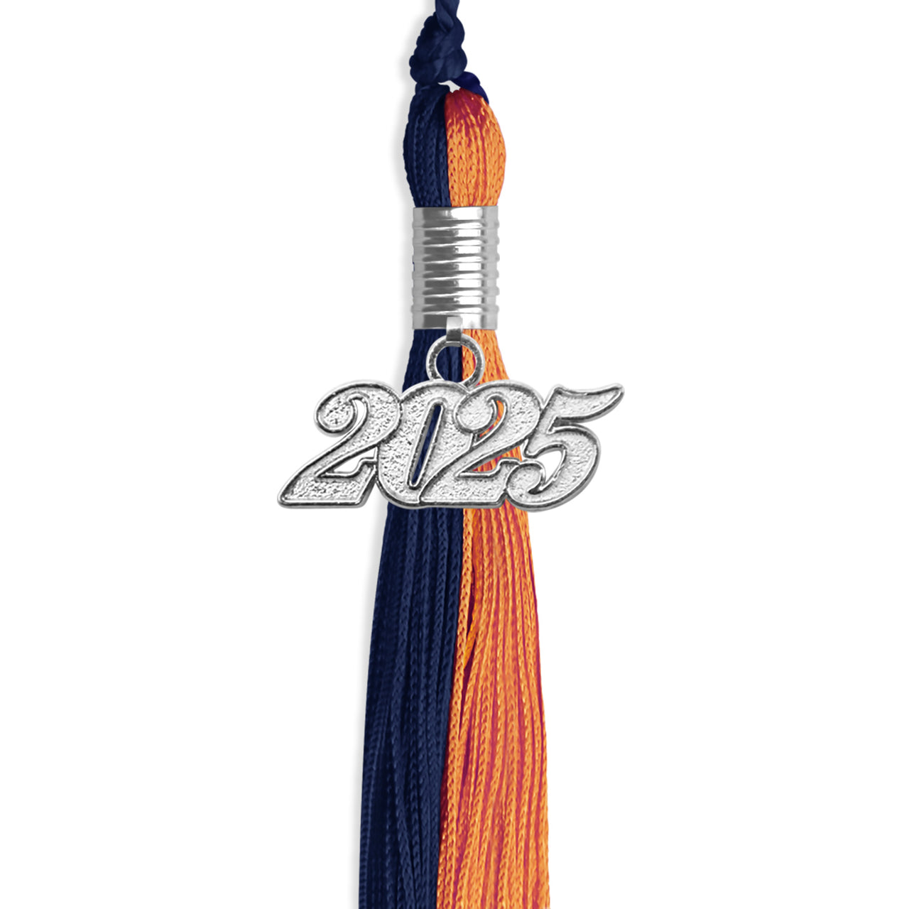 Navy Blue/Orange Graduation Tassel with Silver Date Drop