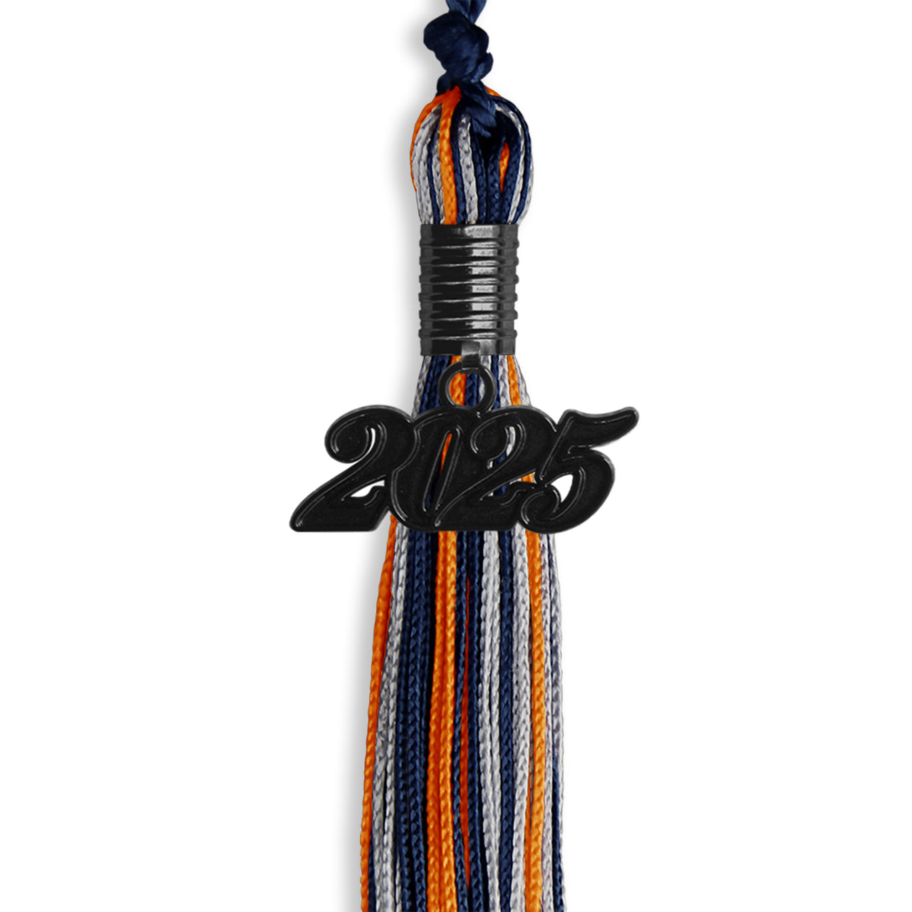 Navy Blue/Orange/Silver Mixed Color Graduation Tassel with Black Date Drop