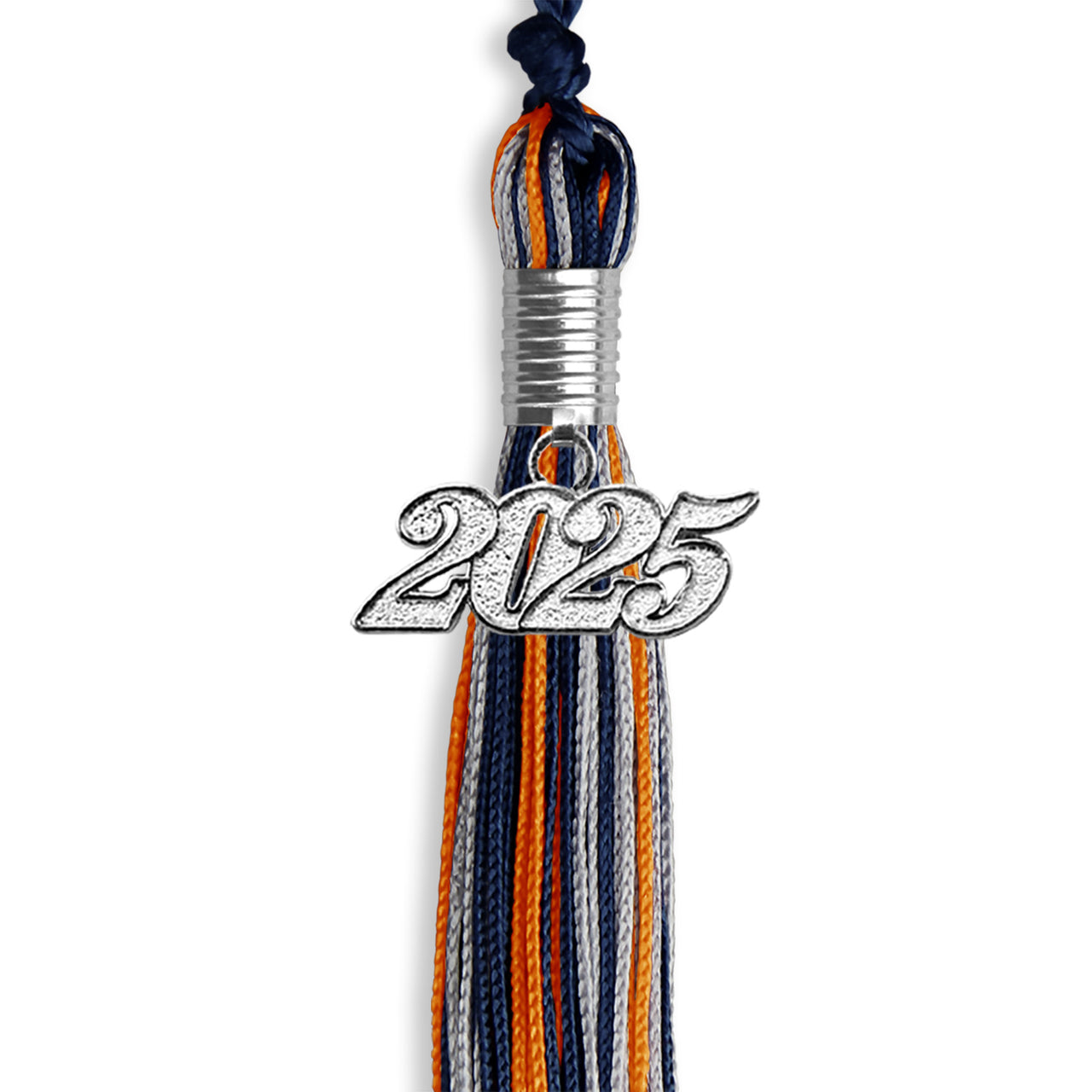 Navy Blue/Orange/Silver Mixed Color Graduation Tassel with Silver Date Drop