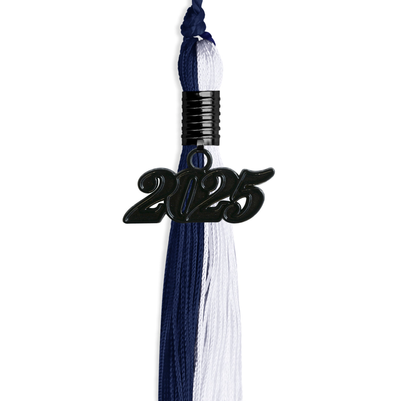 Navy Blue/White Graduation Tassel with Black Date Drop