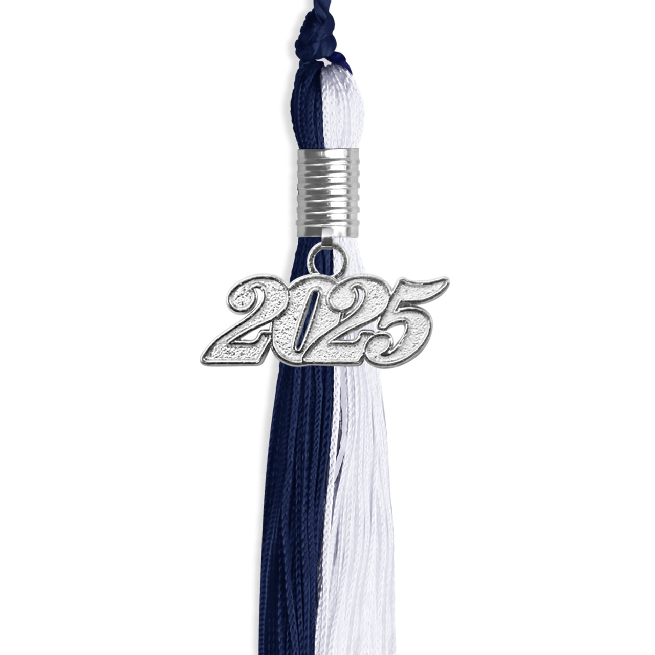 Navy Blue/White Graduation Tassel with Silver Date Drop