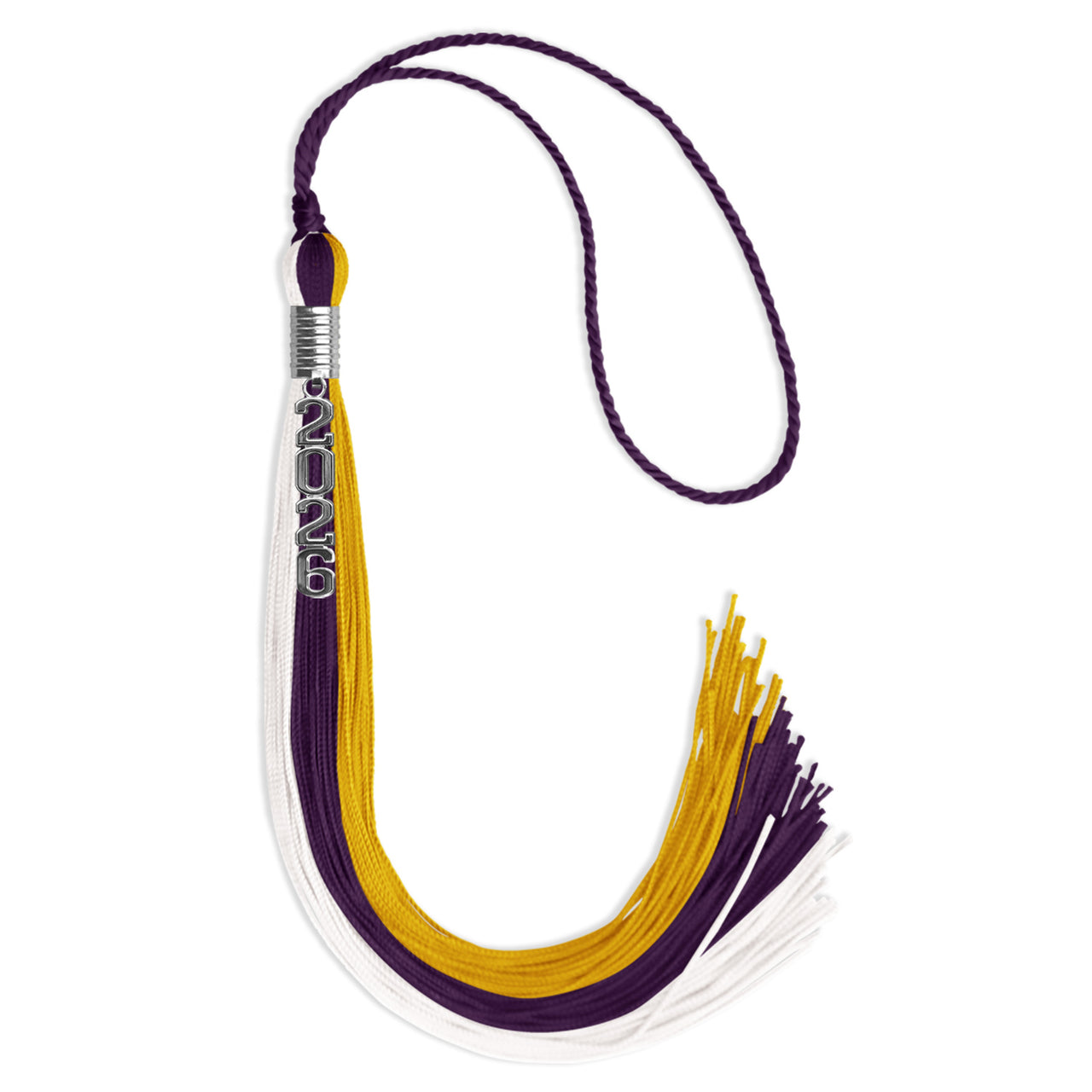 Purple/Gold/White Graduation Tassel with Silver Stacked Date Drop