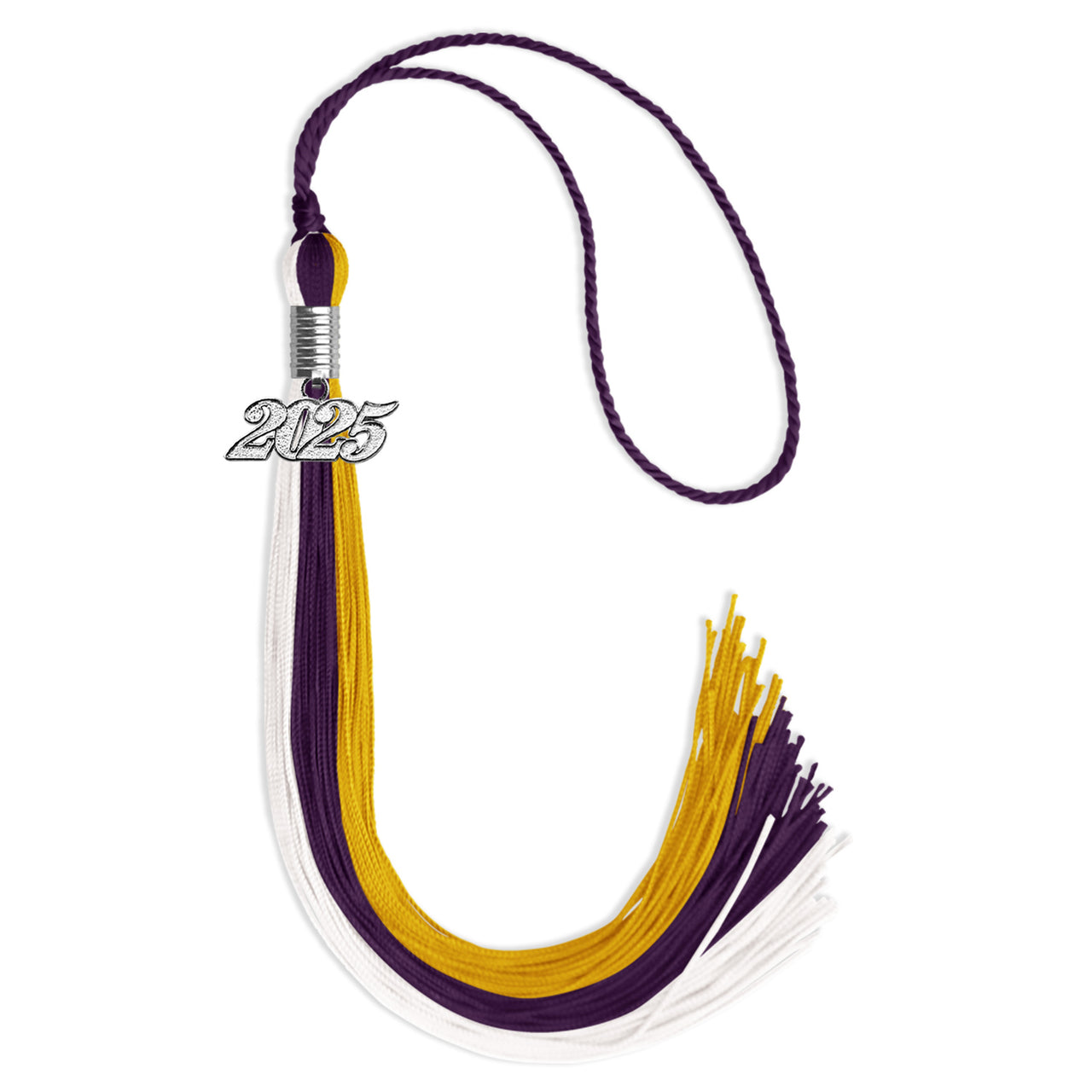 Purple/Gold/White Graduation Tassel with Silver Date Drop