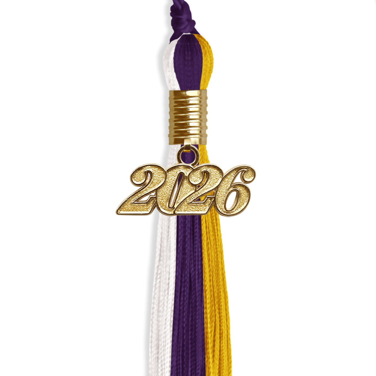 Purple/Gold/White Graduation Tassel with Gold Date Drop