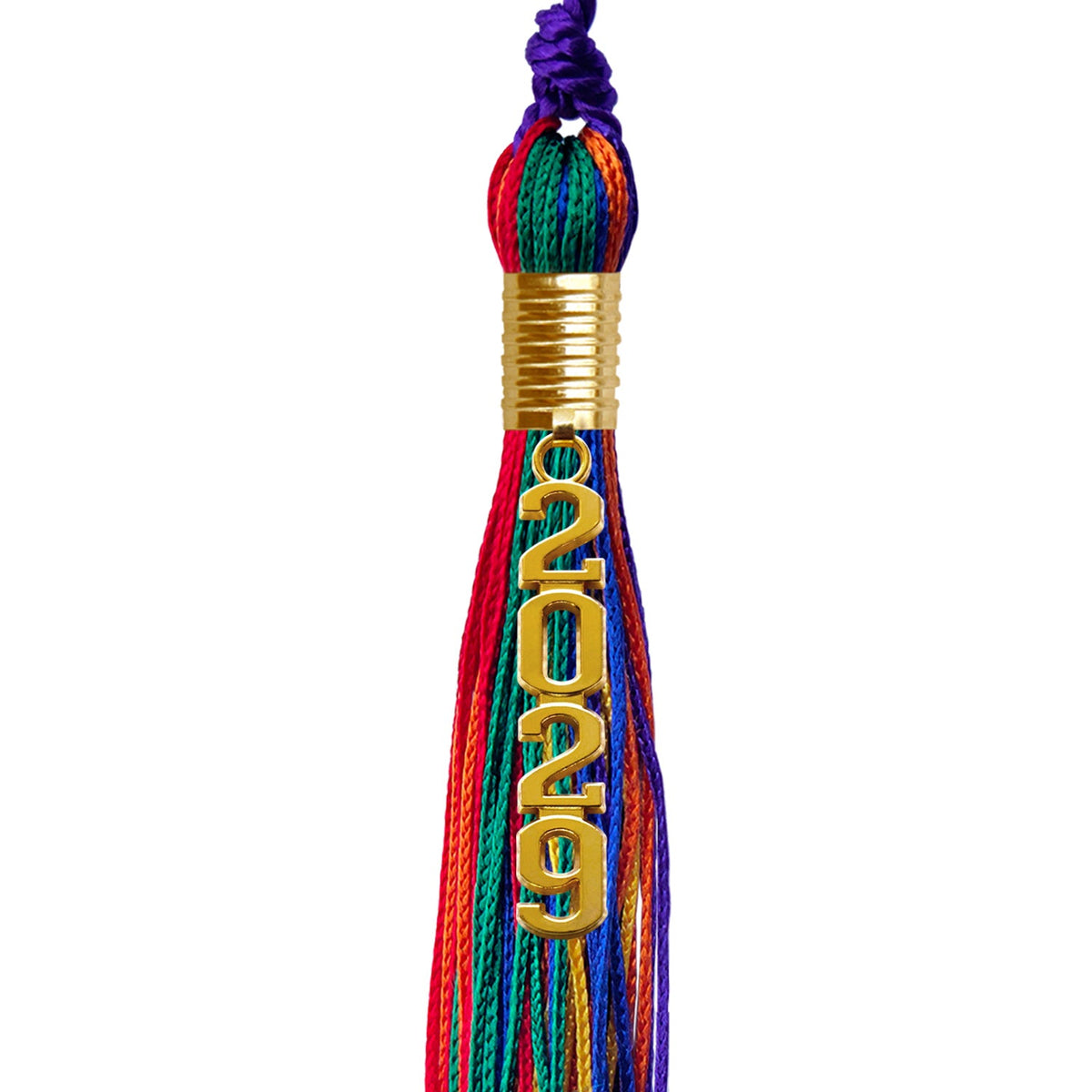 Rainbow Graduation Tassel with Gold Stacked Date Drop by Wholesale Grad Supply