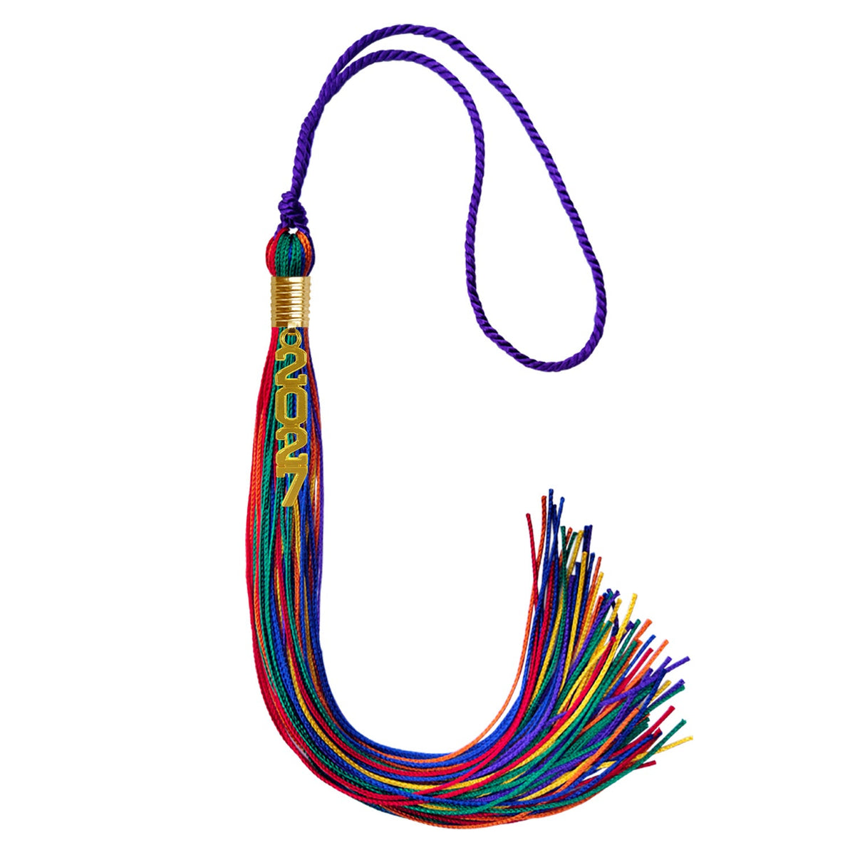 Rainbow Graduation Tassel with Gold Stacked Date Drop by Wholesale Grad Supply