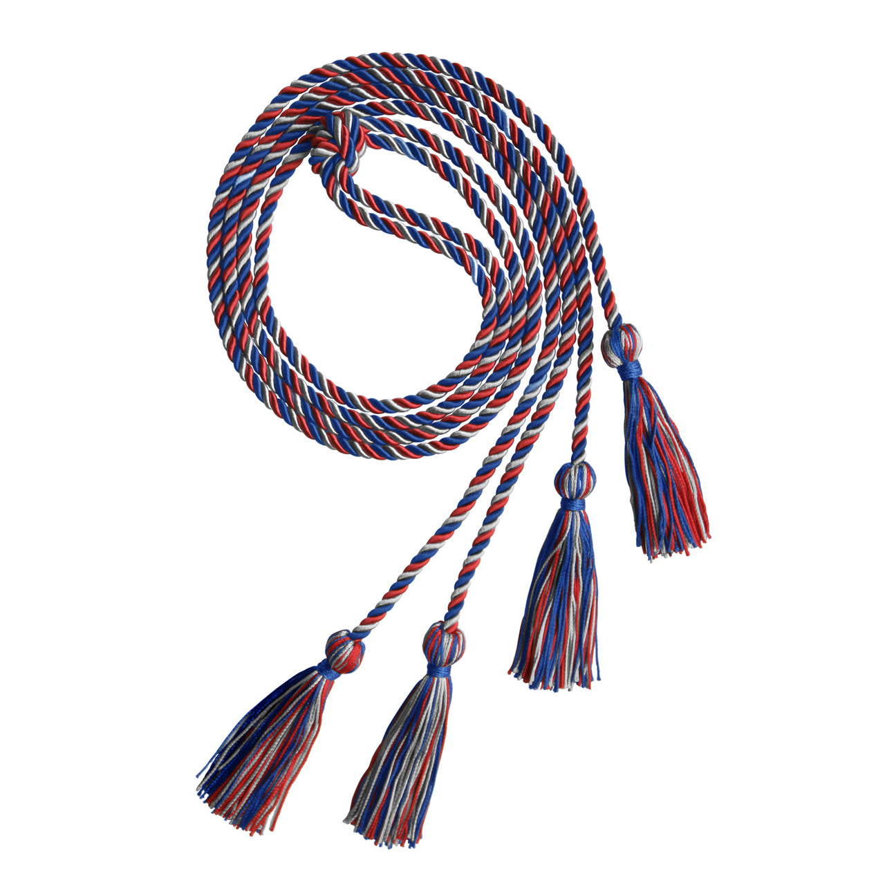 Double Graduation Honor Cord Royal Blue/Red/Silver