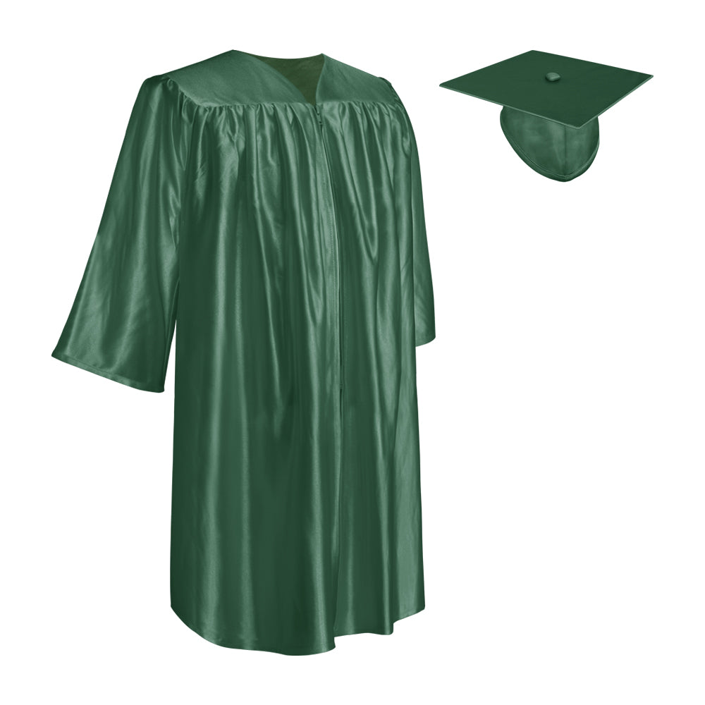 Shiny Hunter Green Graduation Cap and Gown for Pre-school