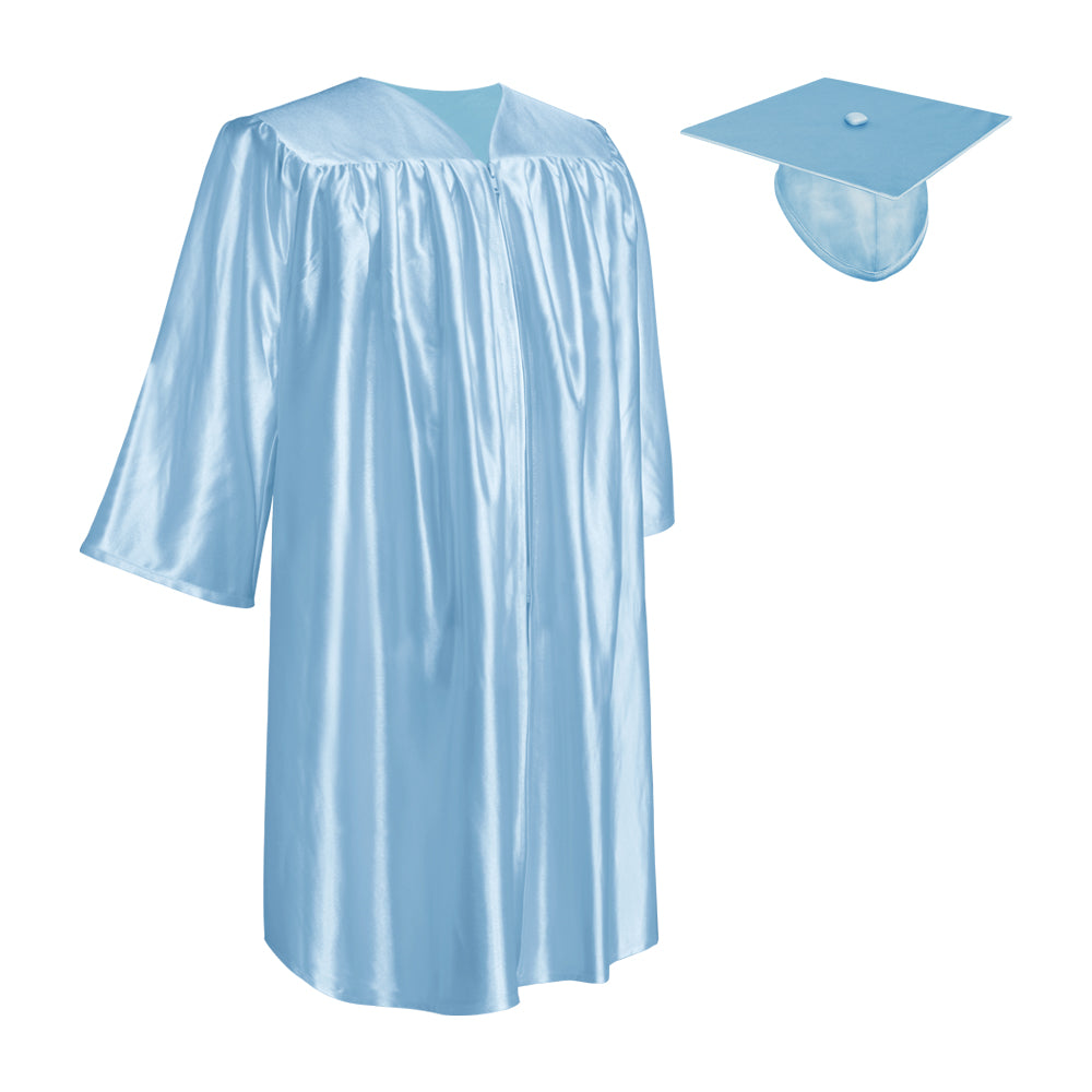 Shiny Light Blue Graduation Cap and Gown for Pre-school