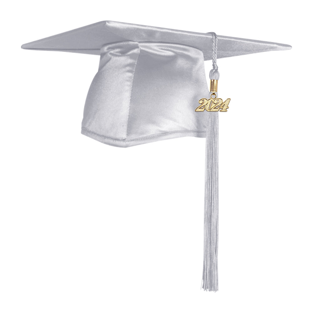 Shiny Silver Graduation Cap & Tassel