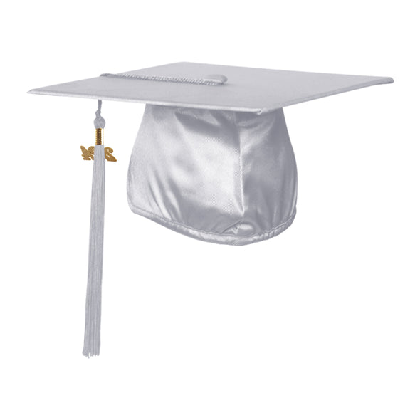 Shiny Silver Graduation Cap & Tassel