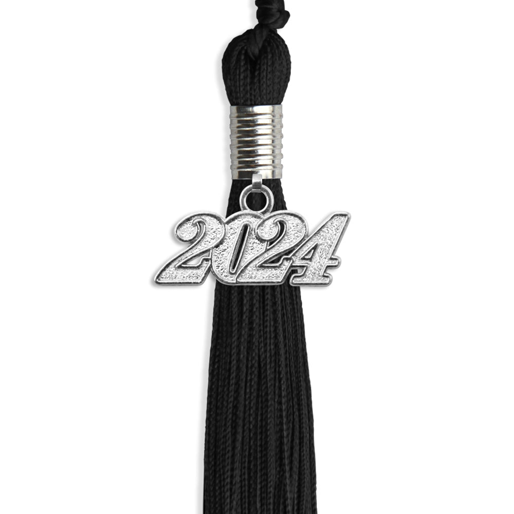 Black Graduation Tassel with Silver Date Drop by Wholesale Grad Supply