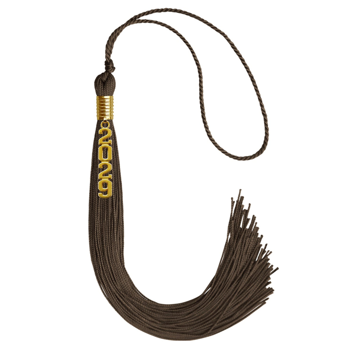 Brown Graduation Tassel with Gold Stacked Date Drop by Wholesale Grad Supply