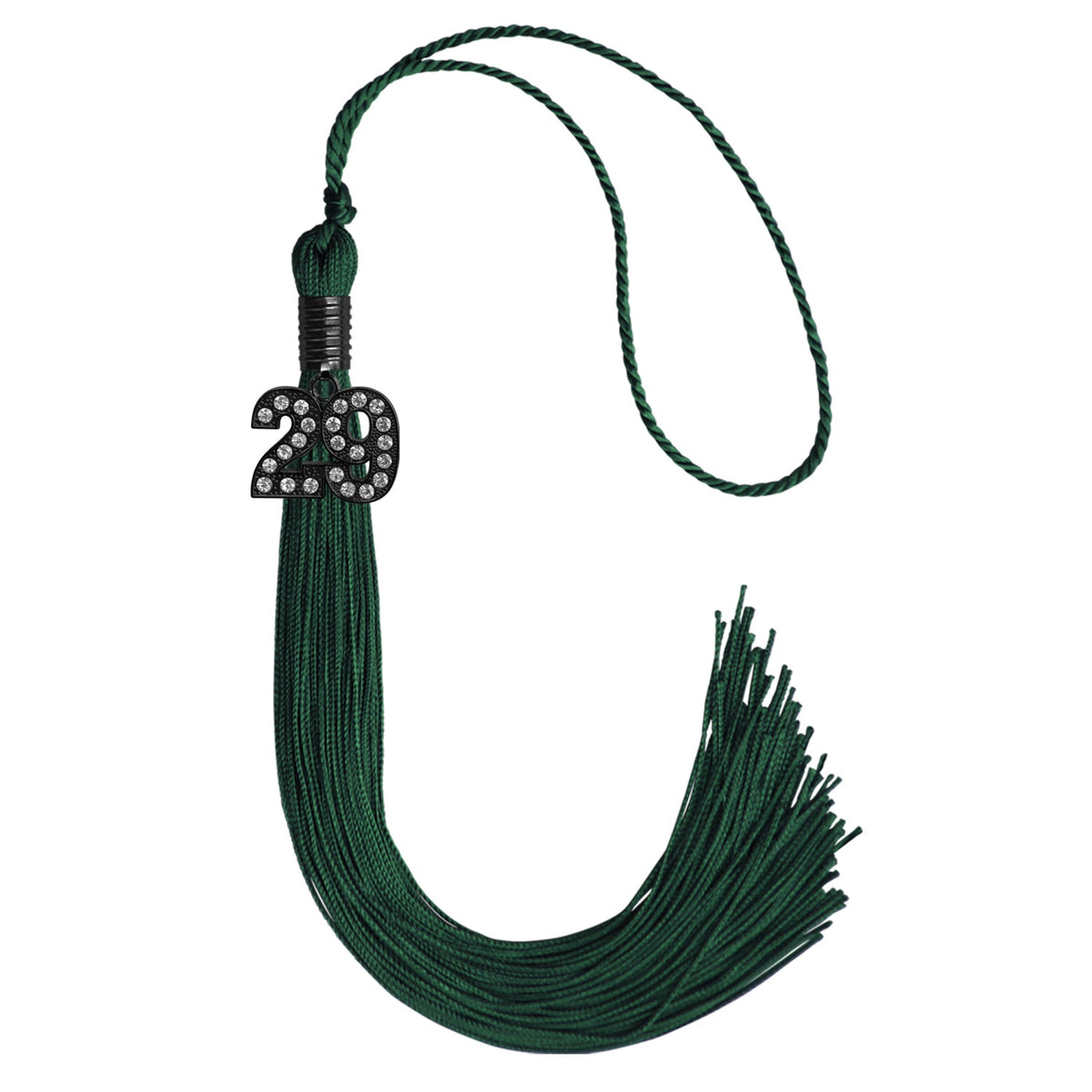 Hunter Green Graduation Tassel with Black Bling Charm by Endea Graduation
