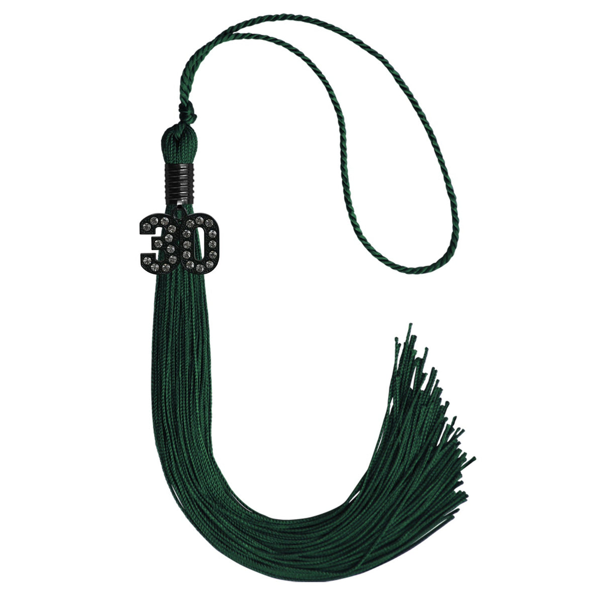 Hunter Green Graduation Tassel with Black Bling Charm by Endea Graduation