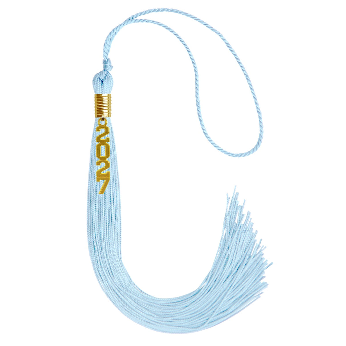 Light Blue Graduation Tassel with Gold Stacked Date Drop by Wholesale Grad Supply