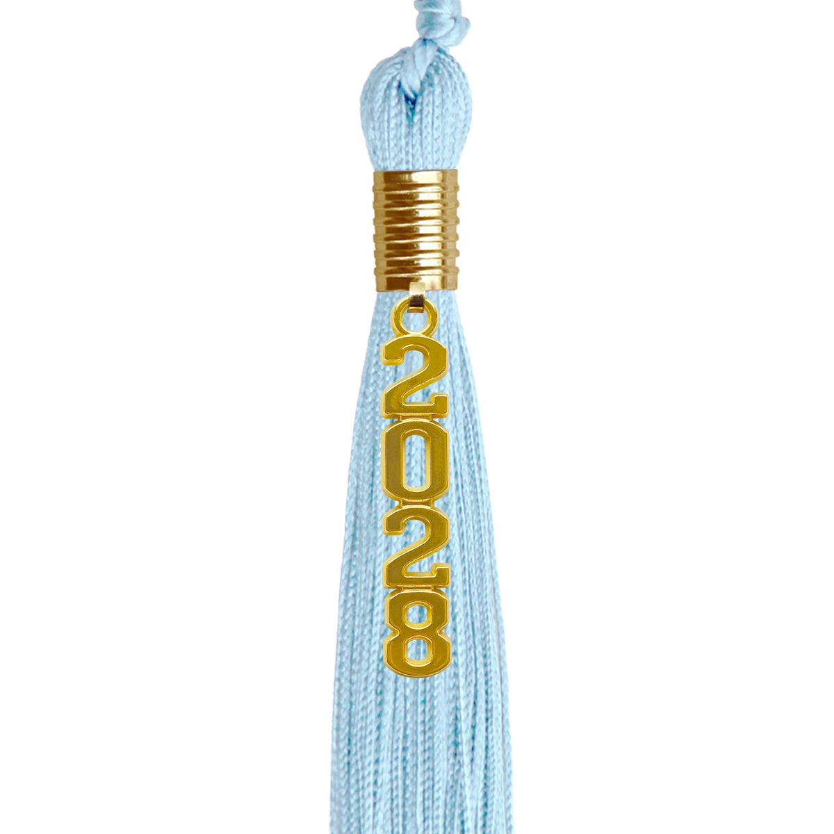Light Blue Graduation Tassel with Gold Stacked Date Drop by Wholesale Grad Supply