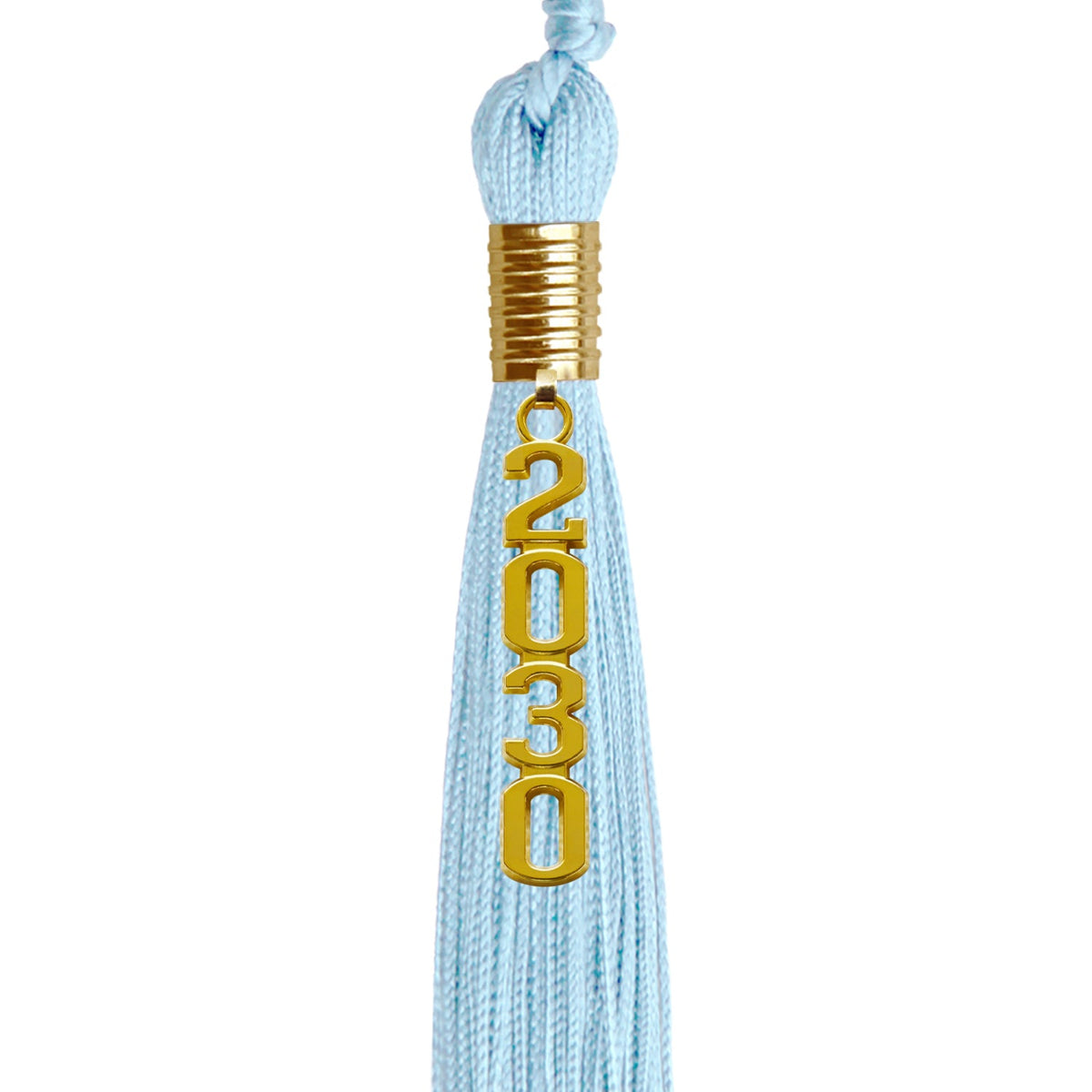 Light Blue Graduation Tassel with Gold Stacked Date Drop by Wholesale Grad Supply