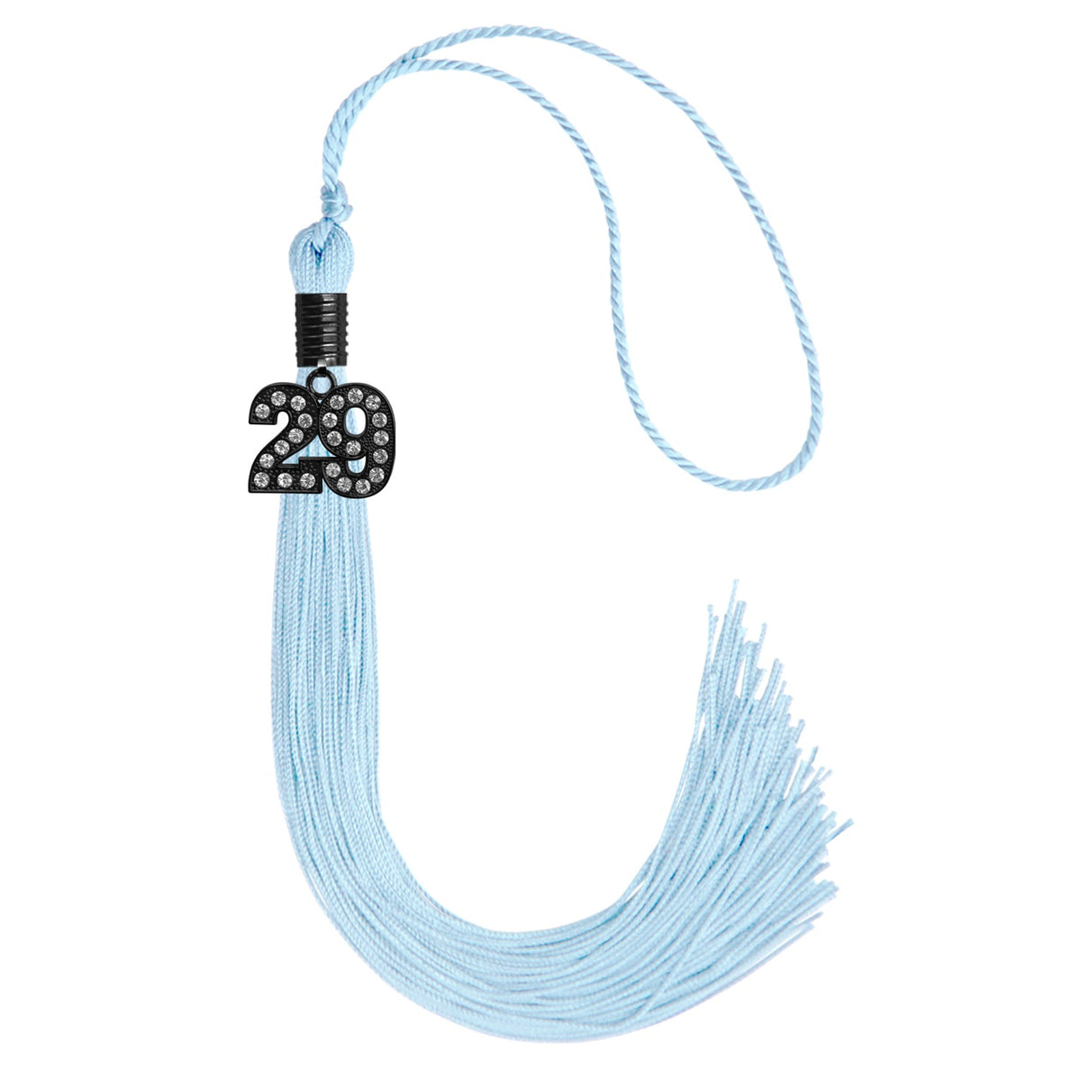 Light Blue Graduation Tassel with Black Bling Charm by Endea Graduation
