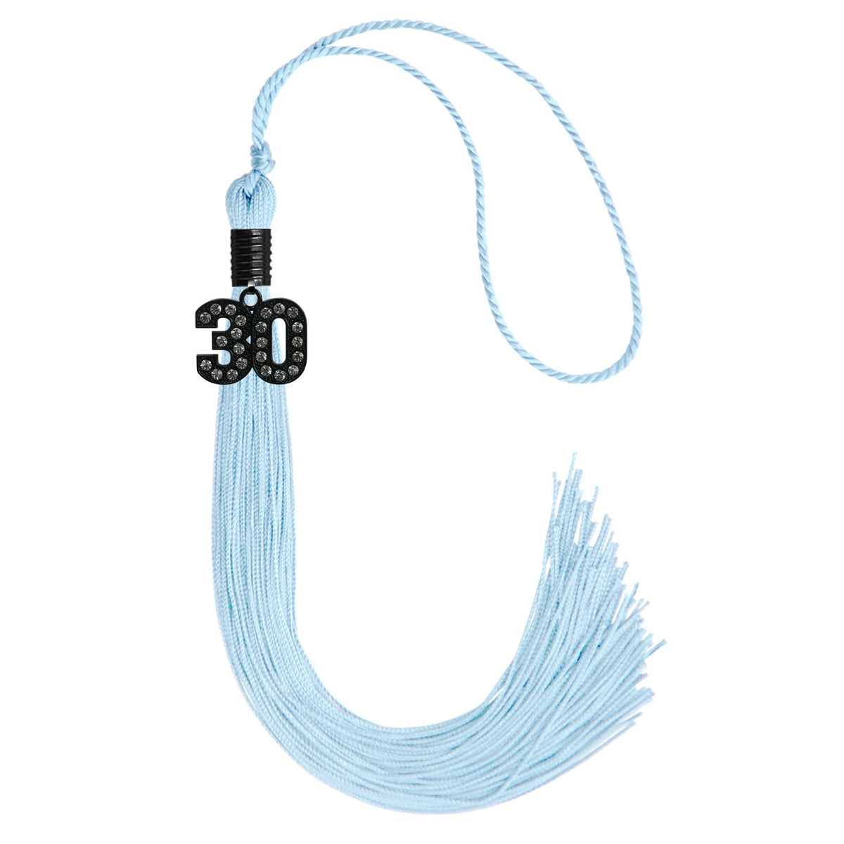 Light Blue Graduation Tassel with Black Bling Charm by Endea Graduation