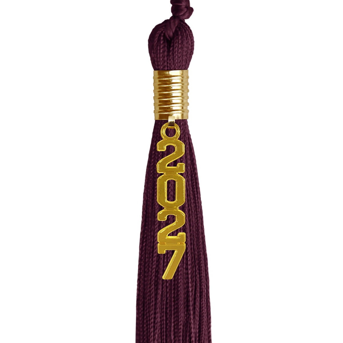 Maroon Graduation Tassel with Gold Stacked Date Drop by Wholesale Grad Supply