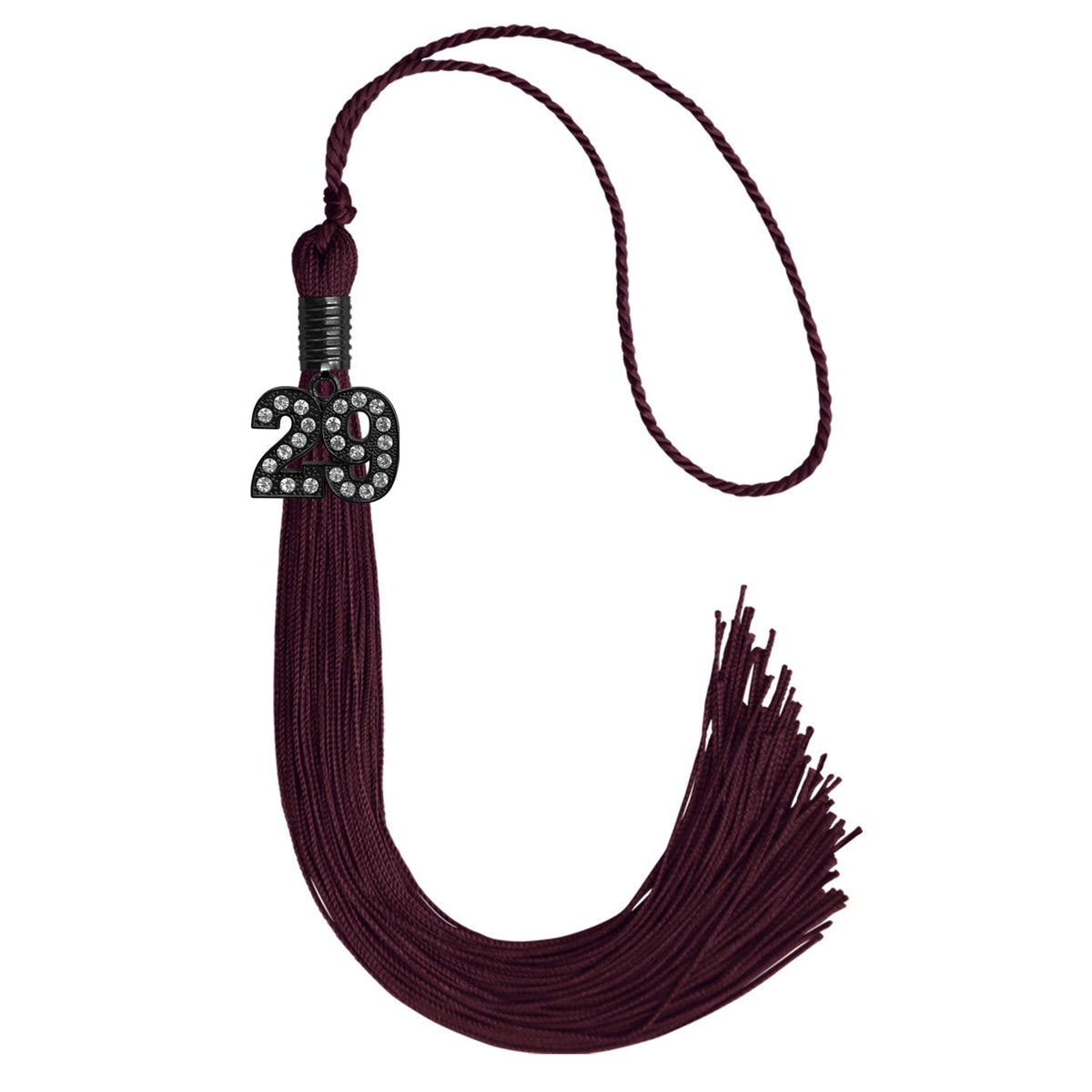 Maroon Graduation Tassel with Black Bling Charm by Endea Graduation