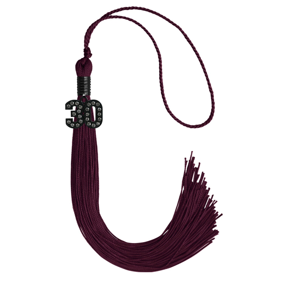 Maroon Graduation Tassel with Black Bling Charm by Endea Graduation
