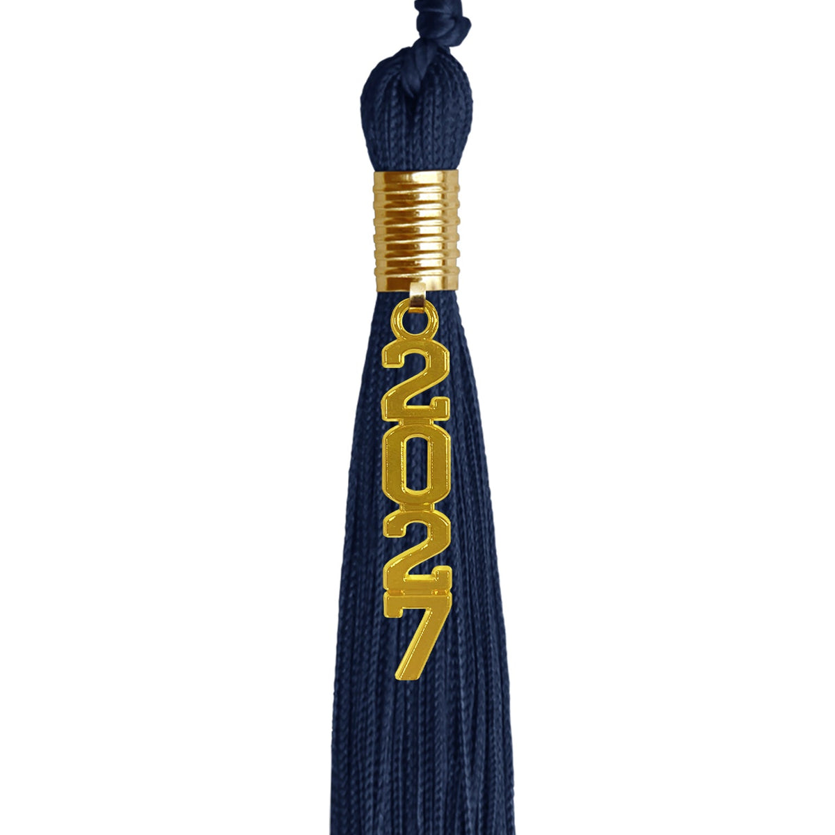 Navy Blue Graduation Tassel with Gold Stacked Date Drop by Wholesale Grad Supply
