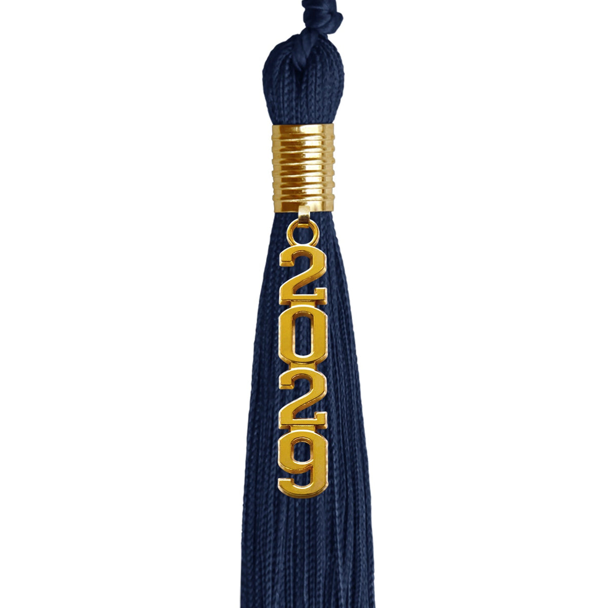 Navy Blue Graduation Tassel with Gold Stacked Date Drop by Wholesale Grad Supply