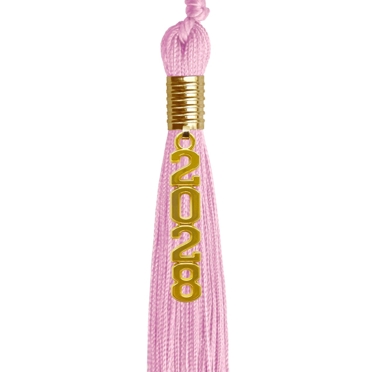 Pink Graduation Tassel with Gold Stacked Date Drop by Wholesale Grad Supply