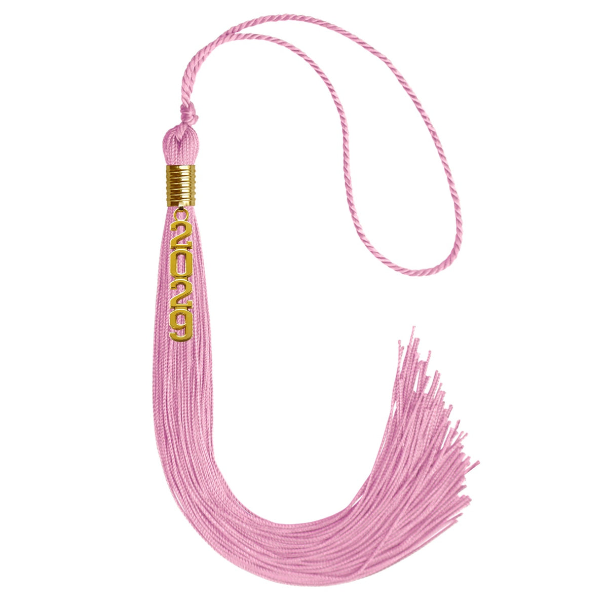 Pink Graduation Tassel with Gold Stacked Date Drop by Wholesale Grad Supply