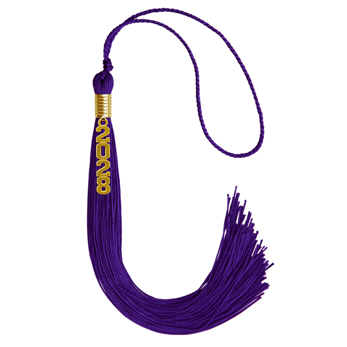 Purple Graduation Tassel with Gold Stacked Date Drop by Wholesale Grad Supply