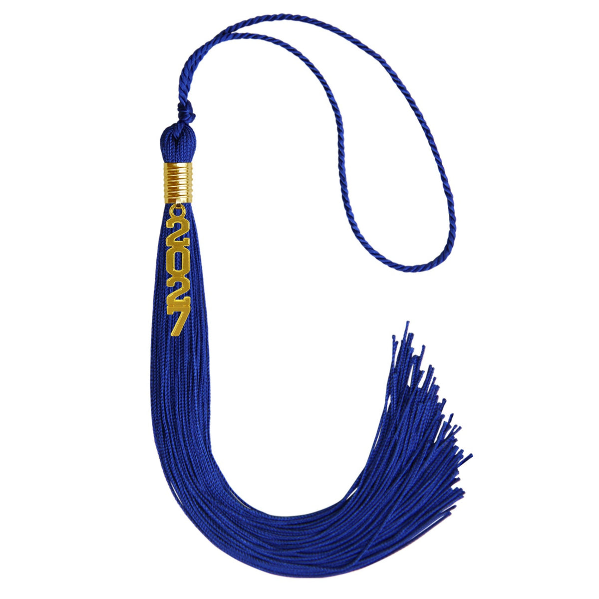 Royal Blue Graduation Tassel with Gold Stacked Date Drop by Wholesale Grad Supply