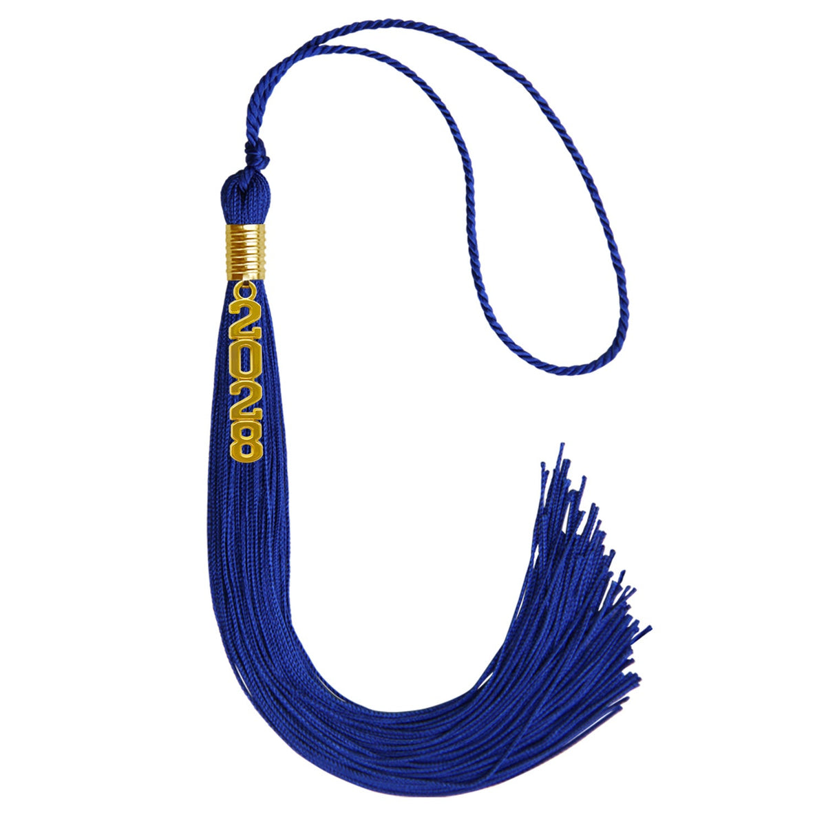 Royal Blue Graduation Tassel with Gold Stacked Date Drop by Wholesale Grad Supply