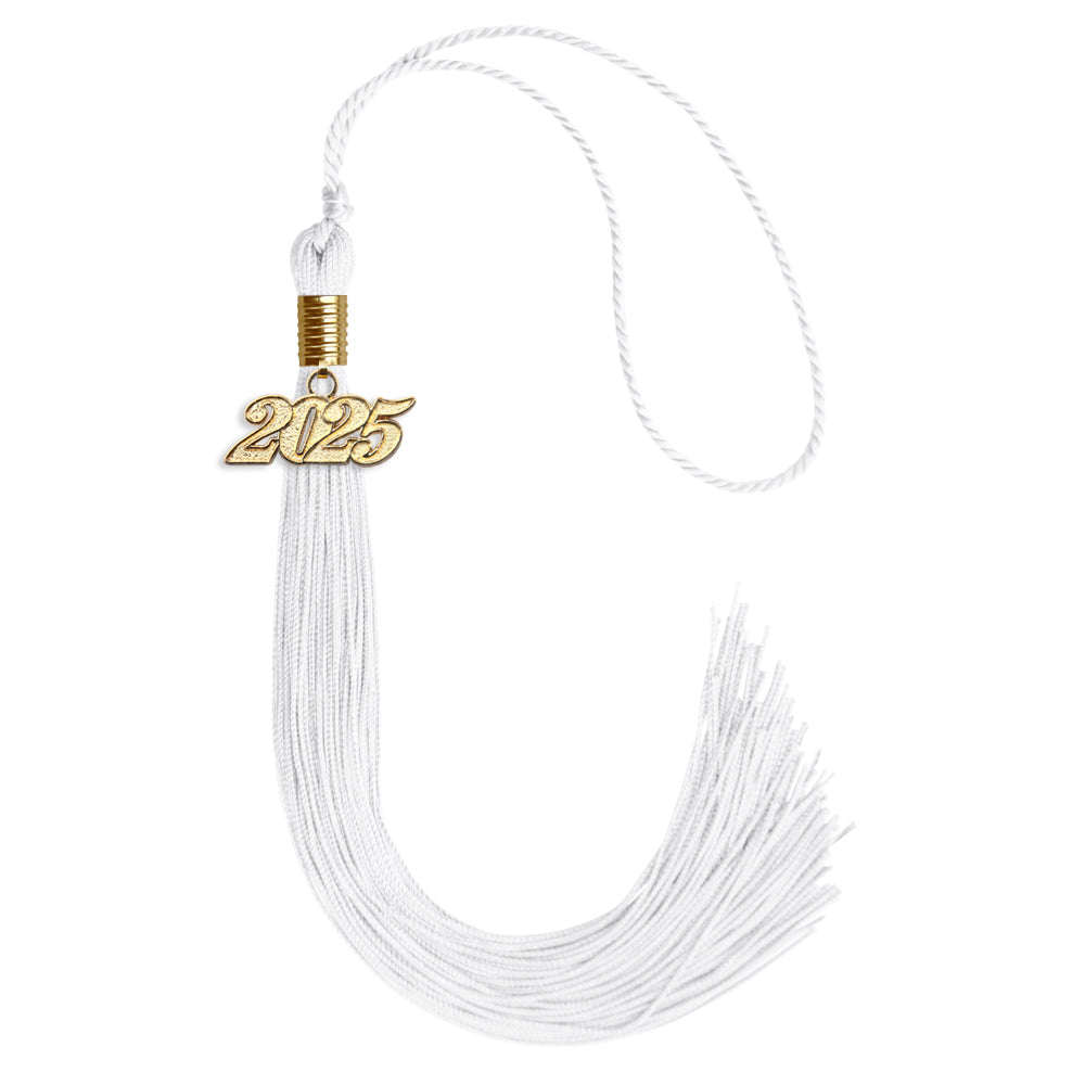 White Graduation Tassel with Gold Date Drop