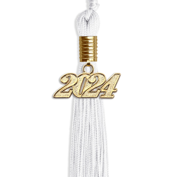 White Graduation Tassel With Gold Date Drop