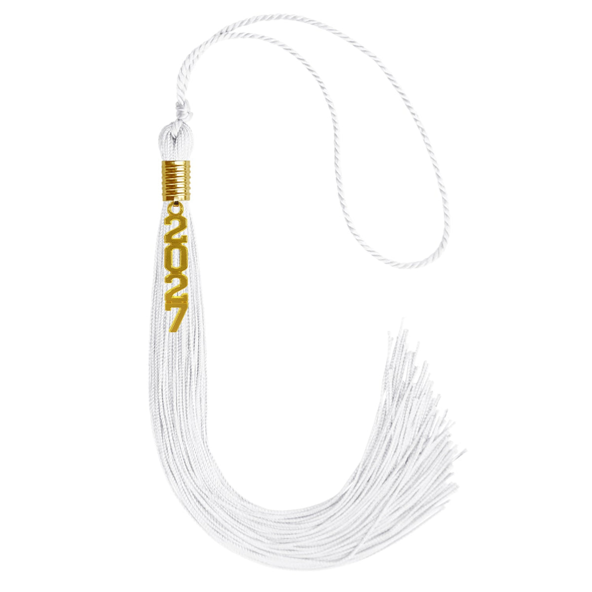 White Graduation Tassel with Gold Stacked Date Drop by Wholesale Grad Supply